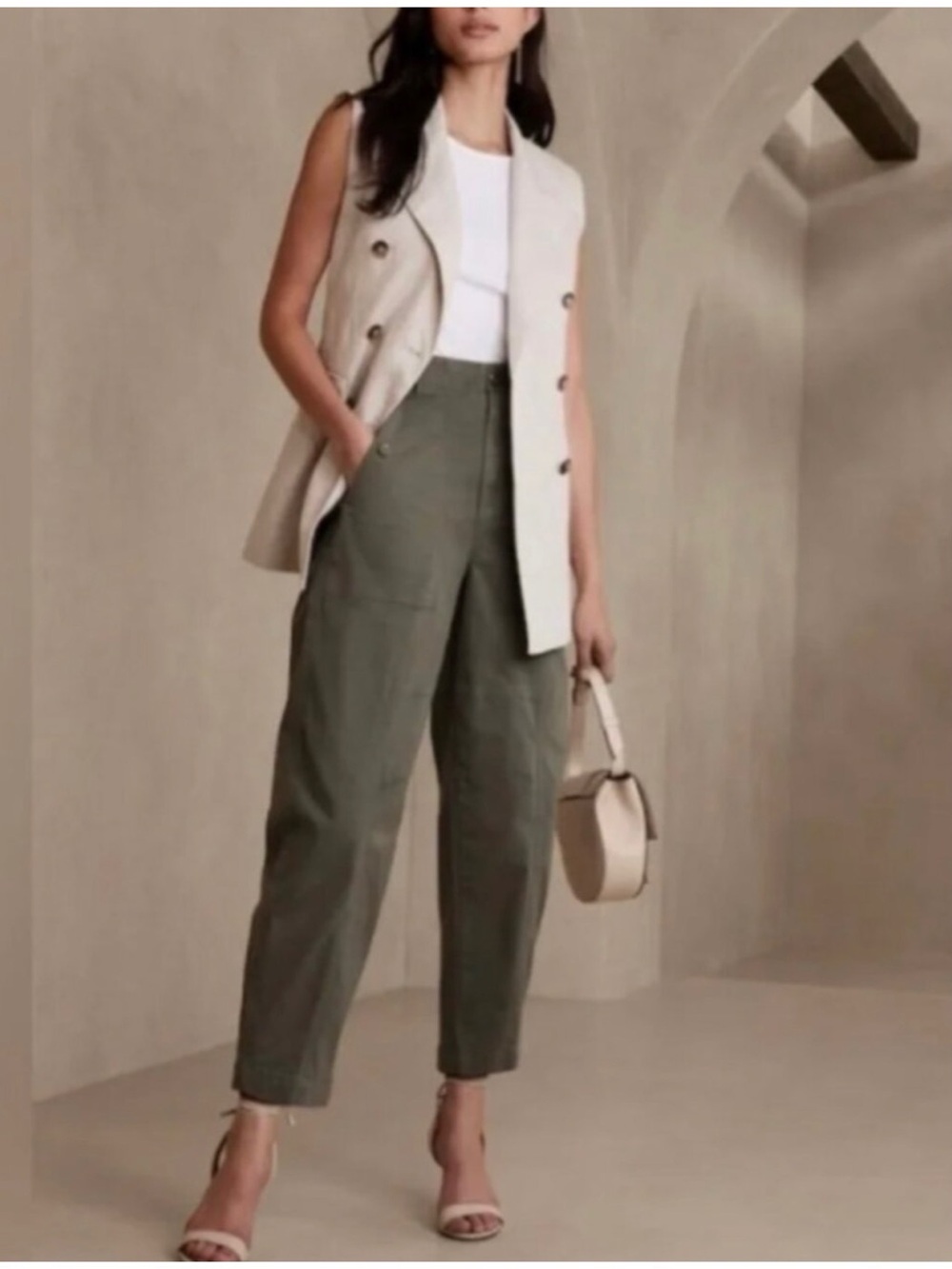 Banana Republic Women’s Sz 8 Olive Green Barrel Pants High Rise Utility Ankle